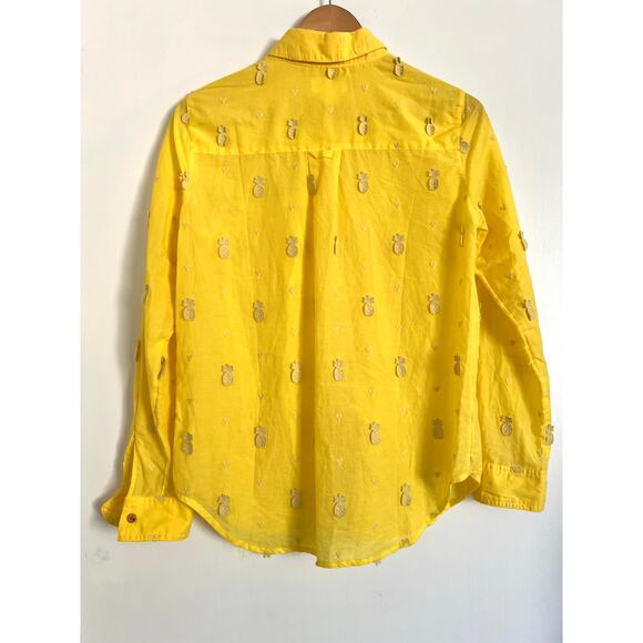Anthropologie Maeve Pineapple Buttondown Women's Blouse Top 2 Yellow Embroidered - Picture 7 of 7